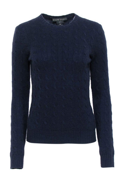 Current Boutique-Ralph Lauren - Navy Cashmere Cable Knit Sweater Sz M