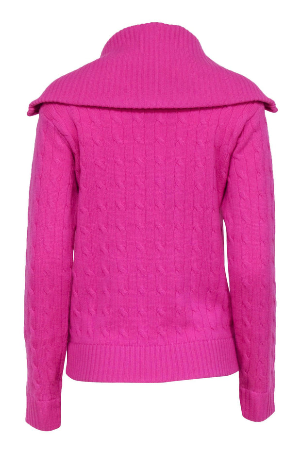 Current Boutique-Ralph Lauren - Pink Cable Knit Zipper Front Cashmere Sweater Sz M