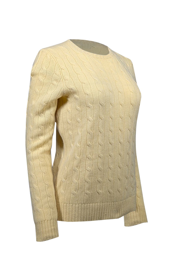 Current Boutique-Ralph Lauren - Yellow Crewneck Cashmere Cable Knit Sweater Sz M