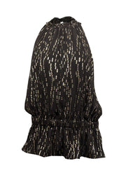 Current Boutique-Ramy Brook - Black & Gold Metallic Print Sleeveless Smocked Waist Top Sz L