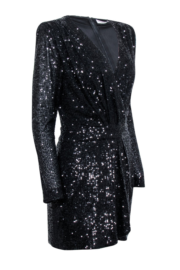 Current Boutique-Ramy Brook - Black Sequin Faux Wrap Dress Sz 8