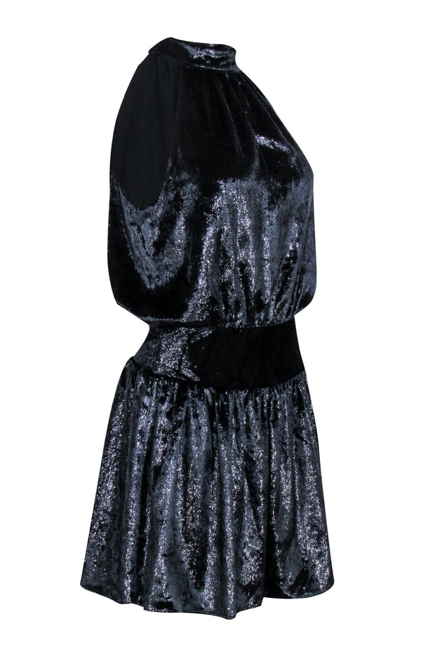 Current Boutique-Ramy Brook - Black Shimmering Velvet "Ellin" Halter Dress Sz S