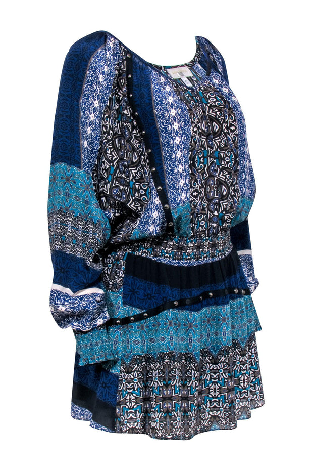 Current Boutique-Ramy Brook - Blue & Black Print Long Sleeve Dress Sz S