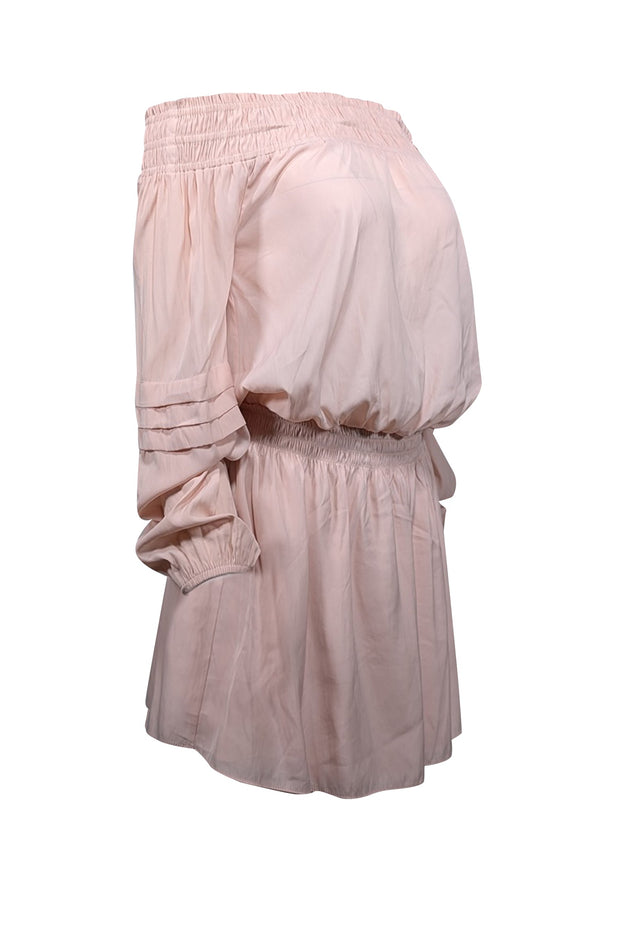 Current Boutique-Ramy Brook - Blush Pink Satin Long Sleeve Off-the-Shoulder Dress Sz S