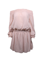 Current Boutique-Ramy Brook - Blush Pink Satin Long Sleeve Off-the-Shoulder Dress Sz S