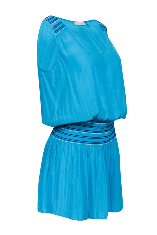Current Boutique-Ramy Brook - Bright Blue Satin Smocked Drop Waist Dress Sz S