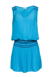 Current Boutique-Ramy Brook - Bright Blue Satin Smocked Drop Waist Dress Sz S