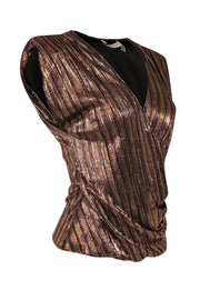 Current Boutique-Ramy Brook - Gold, Pink, Blue, Bronze, & Black Metallic Striped Pleated Top Sz S
