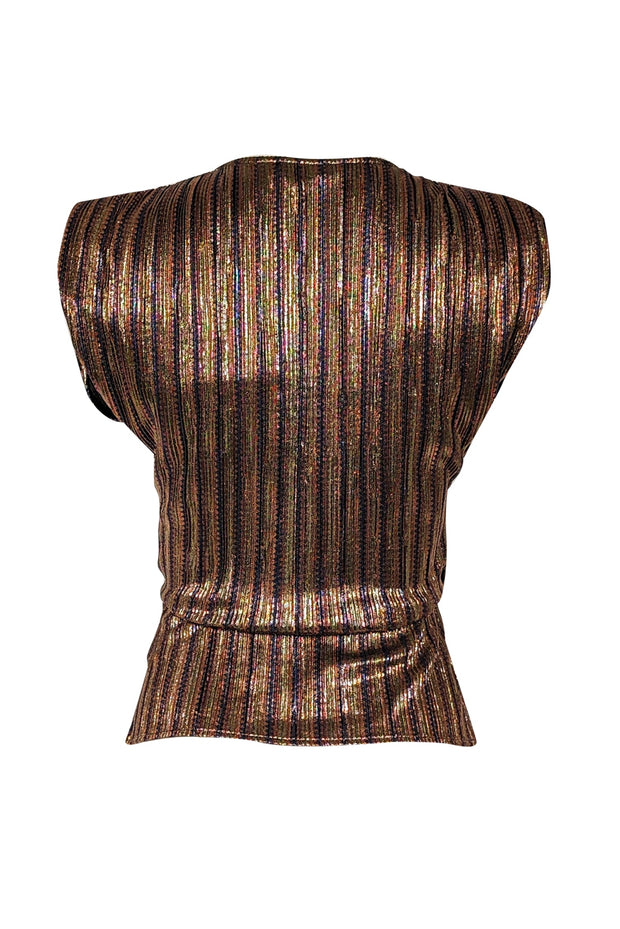 Current Boutique-Ramy Brook - Gold, Pink, Blue, Bronze, & Black Metallic Striped Pleated Top Sz S