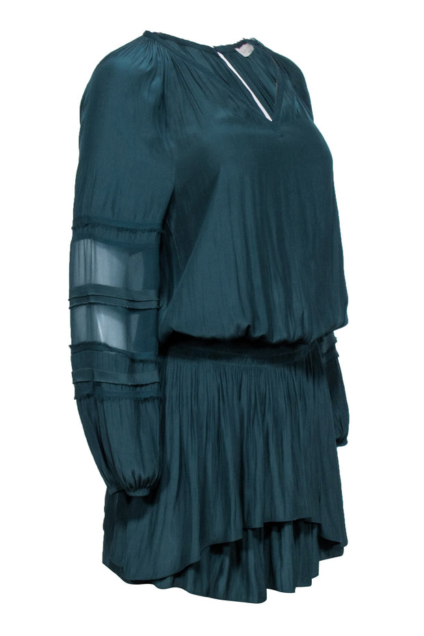 Current Boutique-Ramy Brook - Green Long Sleeve Smocked Waist Mini Dress Sz S