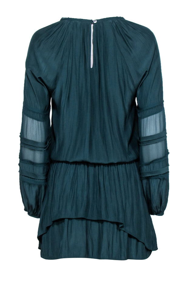 Current Boutique-Ramy Brook - Green Long Sleeve Smocked Waist Mini Dress Sz S