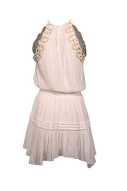 Current Boutique-Ramy Brook - Ivory w/ Beige Rope Trim Smocked Waist Dress Sz XS