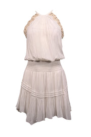 Current Boutique-Ramy Brook - Ivory w/ Beige Rope Trim Smocked Waist Dress Sz XS