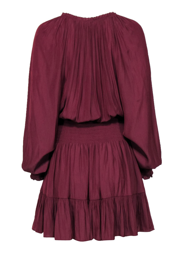 Current Boutique-Ramy Brook - Maroon Long Sleeve Smocked Waist Dress Sz M
