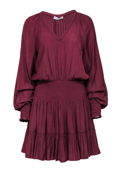 Current Boutique-Ramy Brook - Maroon Long Sleeve Smocked Waist Dress Sz M