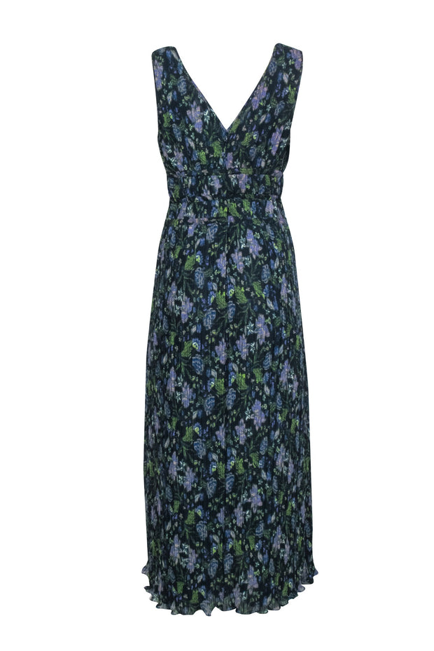 Current Boutique-Ramy Brook - Navy, Purple, & Green Floral Print Sleeveless Dress Sz S