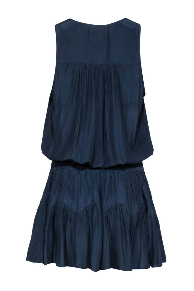 Current Boutique-Ramy Brook - Navy Satin Drop Waist Mini Dress Sz M