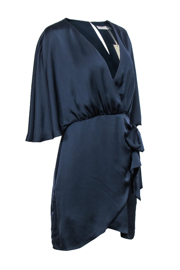 Current Boutique-Ramy Brook - Navy Satin Tulip Front Short Sleeve Dress Sz 8