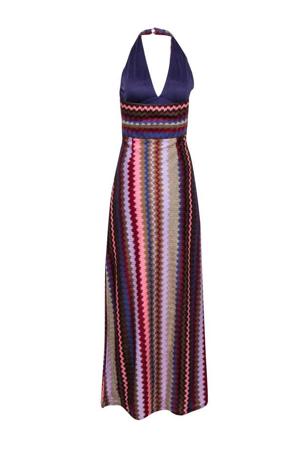Current Boutique-Ramy Brook - Purple, Red, Brown, & Multi Color Chevron "Harlee" Halter Dress Sz 4