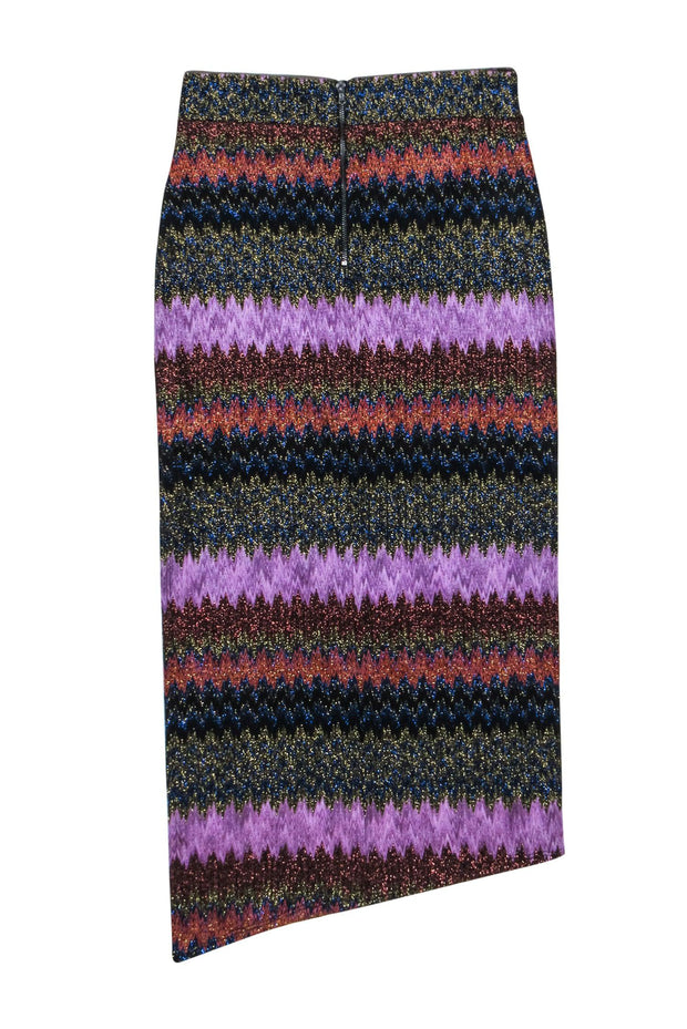 Current Boutique-Ramy Brook - Purple w/ Multi-Color Metallic Chevron Print Midi Skirt Sz S