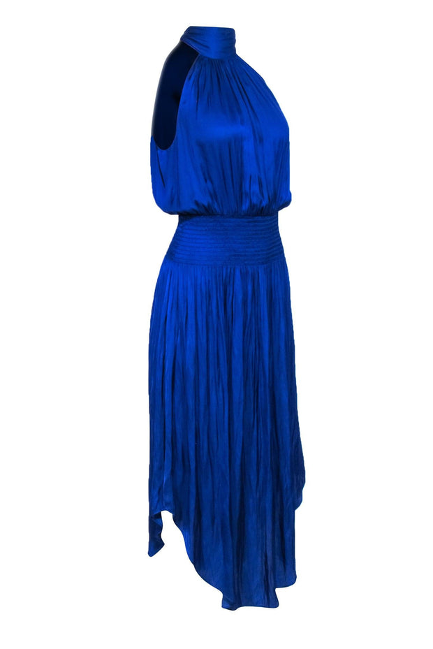 Current Boutique-Ramy Brook - Royal Blue Satin Tie Neck Sleeveless Dress Sz M