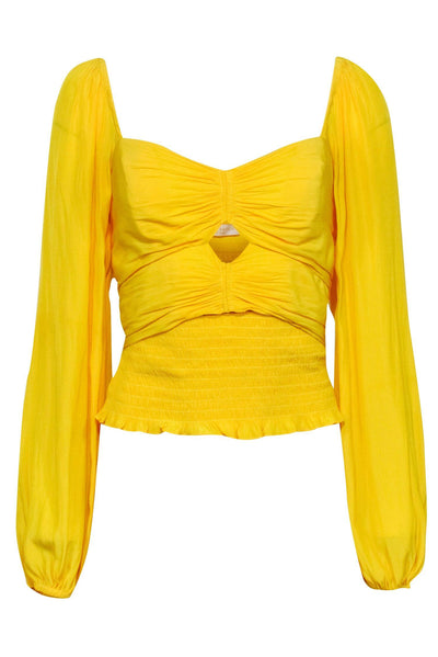 Current Boutique-Ramy Brook - Yellow Satin Ruched Front Blouse Sz S