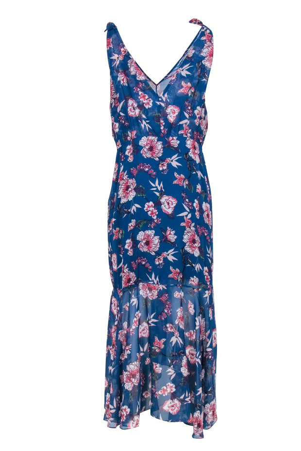 Current Boutique-Rana Gill - Blue Floral Print Beaded Sleeveless Formal Dress Sz 10