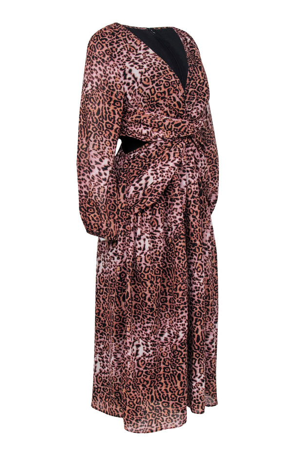 Current Boutique-Ranna Gill x Anthropologie - Tan & Blush Leopard Print Cut-Out Midi Dress Sz M
