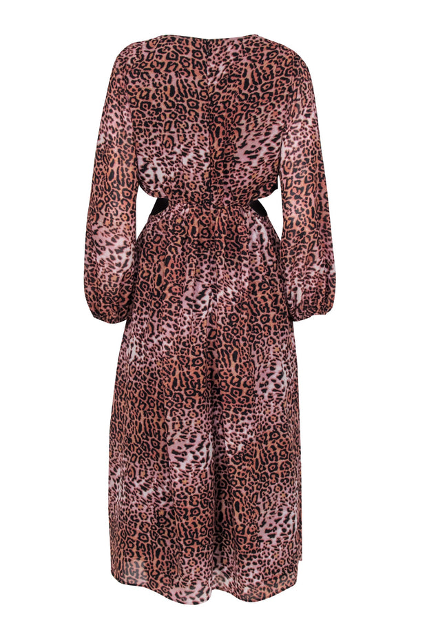 Current Boutique-Ranna Gill x Anthropologie - Tan & Blush Leopard Print Cut-Out Midi Dress Sz M