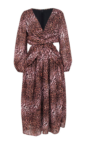Ranna Gill x Anthropologie - Tan & Blush Leopard Print Cut-Out Midi Dress Sz M