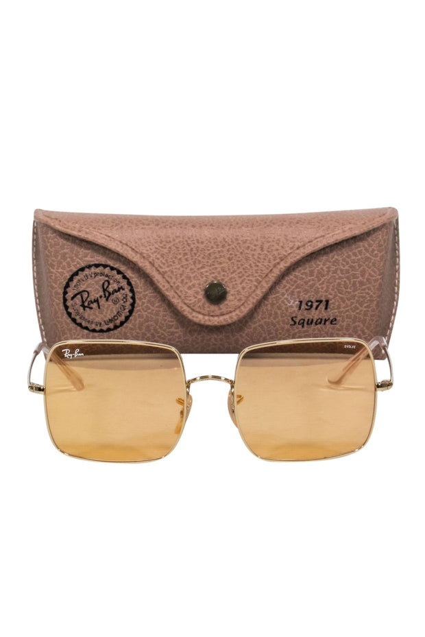 Current Boutique-Ray-Ban - Gold Square Frames w/ Orange Tint Lenses