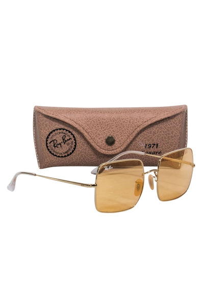 Current Boutique-Ray-Ban - Gold Square Frames w/ Orange Tint Lenses
