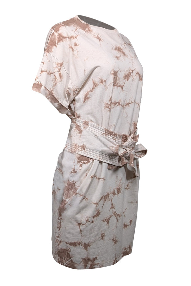 Current Boutique-Rebecca Minkoff - Beige & Light Brown Tie Dye Cotton Belted Shirtdress Sz M