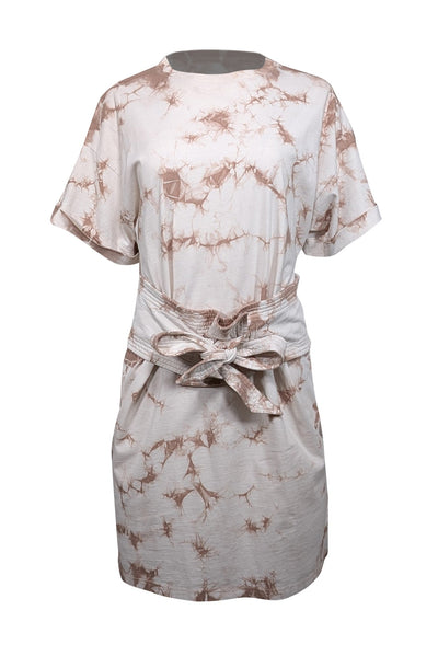 Current Boutique-Rebecca Minkoff - Beige & Light Brown Tie Dye Cotton Belted Shirtdress Sz M