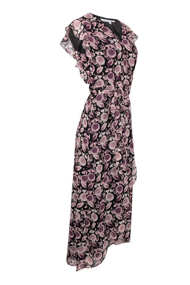 Current Boutique-Rebecca Minkoff - Black, Pink, & Purple Floral Wrap Dress Sz S