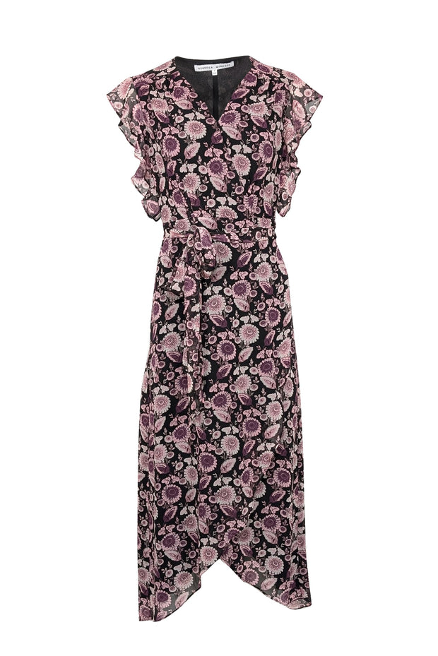 Current Boutique-Rebecca Minkoff - Black, Pink, & Purple Floral Wrap Dress Sz S