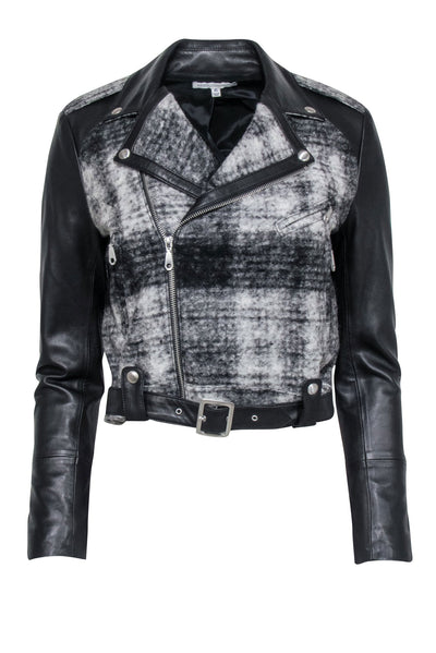 Current Boutique-Rebecca Minkoff - Black & White Wool & Leather Moto Jacket Sz XS