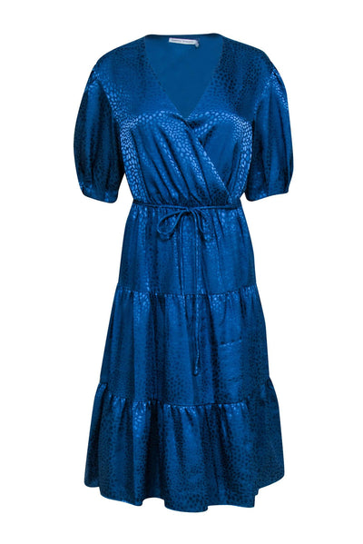 Current Boutique-Rebecca Minkoff - Blue Spotted Brocade Satin Wrap Dress Sz XS