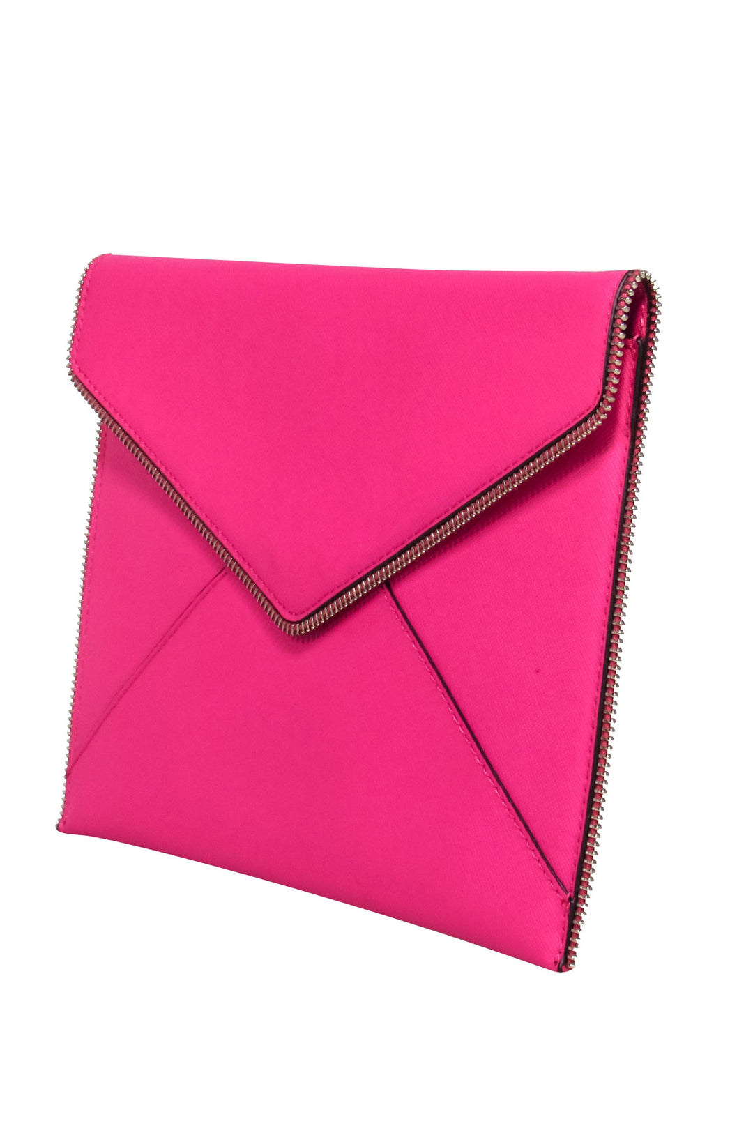 Rebecca Minkoff Hot Pink Envelope Clutch w Zipper Trim Current Boutique