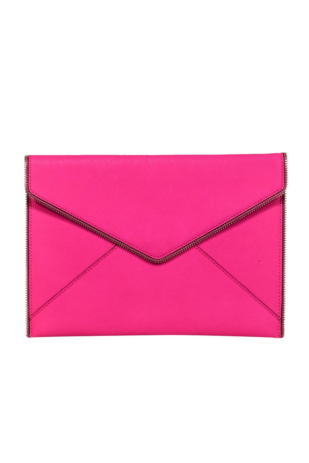 Current Boutique-Rebecca Minkoff - Hot Pink Envelope Clutch w/ Zipper Trim