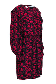 Current Boutique-Rebecca Minkoff - Red & Navy Print Long Sleeve Smocked Waist Dress Sz S