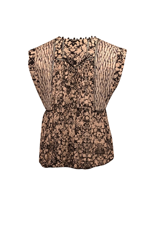 Current Boutique-Rebecca Taylor - Black & Blush Floral Print Silk Blend Blouse Sz 2