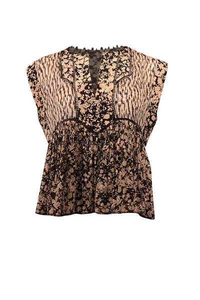 Current Boutique-Rebecca Taylor - Black & Blush Floral Print Silk Blend Blouse Sz 2