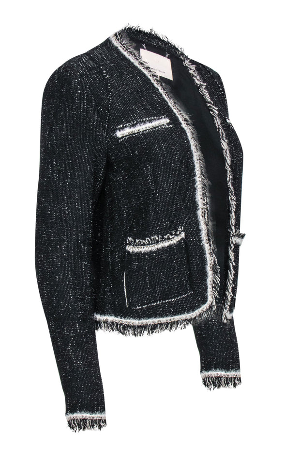 Current Boutique-Rebecca Taylor - Black & Cream Tweed Open Front Blazer Sz 8