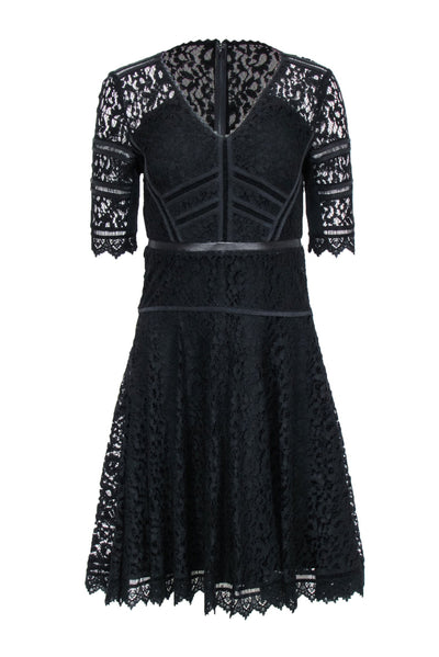 Current Boutique-Rebecca Taylor - Black Lace Leather Trim Dress Sz 2