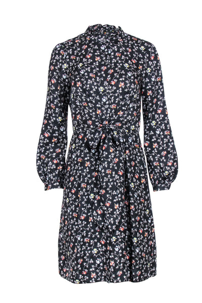 Current Boutique-Rebecca Taylor - Black & Multi Color Floral Print Tie Front Dress Sz 2