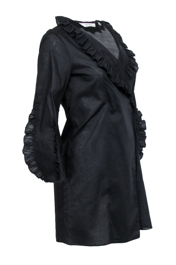 Current Boutique-Rebecca Taylor - Black Ruffle Trim Detail Wrap Dress Sz XS