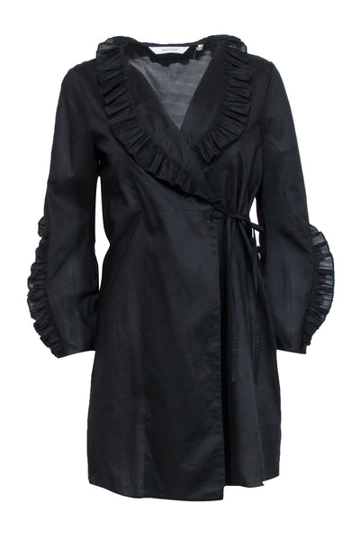 Current Boutique-Rebecca Taylor - Black Ruffle Trim Detail Wrap Dress Sz XS