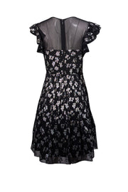 Current Boutique-Rebecca Taylor - Black & Silver Metallic Ruffled Cap Sleeve Dress Sz 4