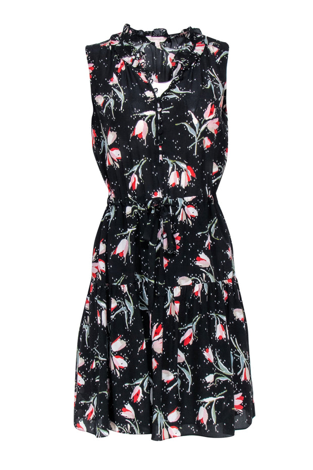 Current Boutique-Rebecca Taylor - Black Tulip Sleeveless w/ Notched Neckline Mini Dress Sz 4
